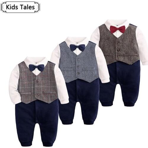 New Baby Boy Rompers Cotton Bow Tie Gentleman baptism Clothing Spring Toddler Prince Costume Infant Jumpsuits Boys Clothes SR389