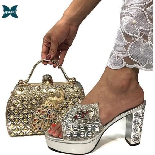 2020 New Fashion Style Slingbacks office Lady Shoes and Bag to Match in Silver Color Italian design Women Party Matching Shoes