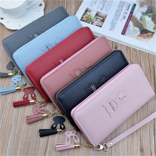 New Style Womens Wallet Long Zipper Korean Fashion Large-Capacity Women Wallet Kitten Pattern Coin Purse Mobile Phone Bag