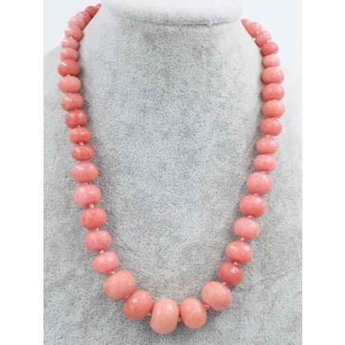 Pink jade roundel faceted 8-20mm necklace 18inch wholesale beads nature FPPJ woman 2017