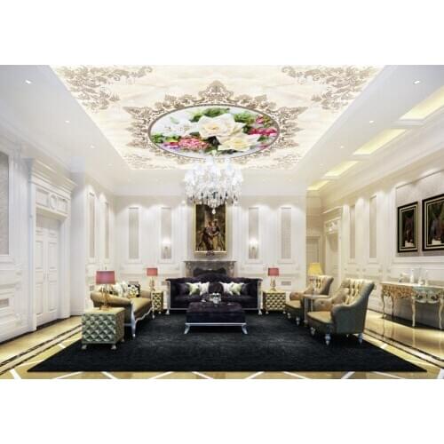 Rich rose-style ceiling mural Ceiling Murals Wall Art Painting Living Room Bedroom Ceiling Backdrop Wallpaper 3D