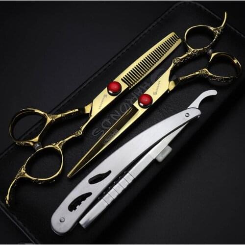 6inch gold black hair cut scissors professional pet person hairdressing Dog grooming shears cutting thinning scissors set makas
