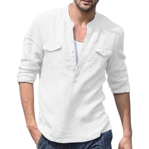 Breathable Simple Buttons Stand Collar Summer Shirt Pullover Beach Shirt Buttons for Beach