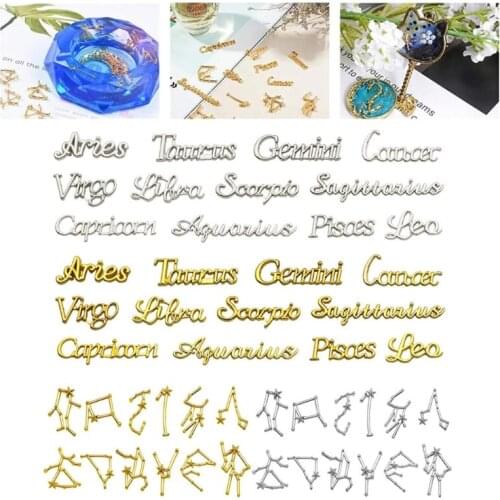 R58E 48 Pcs/Box Mixed 12 Constellations Alloy Material UV Epoxy Resin Mold Filling