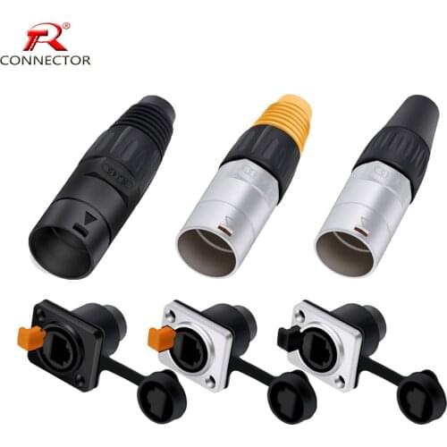 RJ45 Connector,8P8C,Waterproof, RJ45 Male Plug + RJ45 Female Socket Set, Black & Orange Color