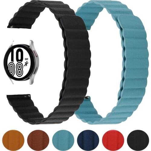 20 22mm Magnetic Leather Wrist Strap for Samsung Galaxy Watch 4 Classic 46/42mm Galaxy Watch4 44mm 40mm Watchband Bracelet Band