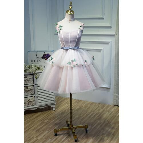 Luxury pale pink rose embroidery carnival venice short gown cosplay wonderland/fancy/loli