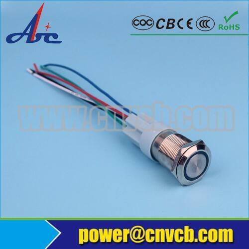 SET109 China supplier 16mm waterproof ring led light latching button switch for car/marine with harness set
