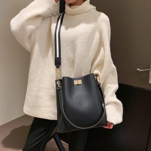 2020 Brand Designer Women PU Leather Handbag Shoulder Messenger Bag Ladies Large Capacity Broadband Fashion Solid Bucket Bag