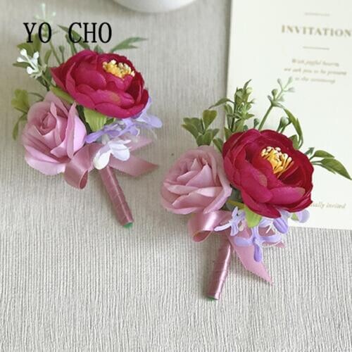 Wedding Wrist Corsage Bracelet Bridesmaid Artificial Flowers Groom Boutonniere Pin Marriage Wedding Planner Silk Flower Corsages