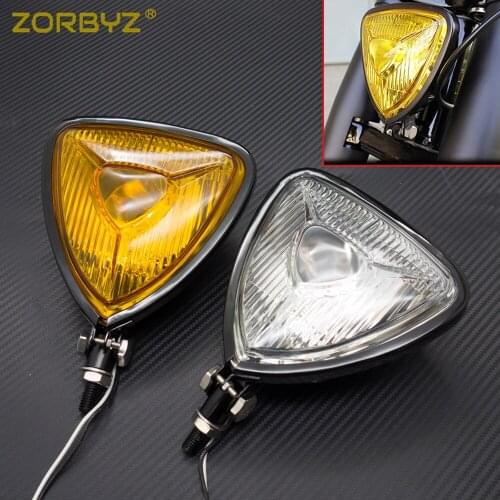 ZORBYZ Motorcycle Triangle Headlight Lamp Black Flat Back For Harley Honda Kawasaki Suzuki