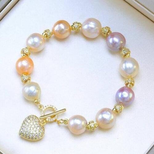 Gorgeous 11-12mm south sea baroque multicolor pearl bracelet 7.5-8"