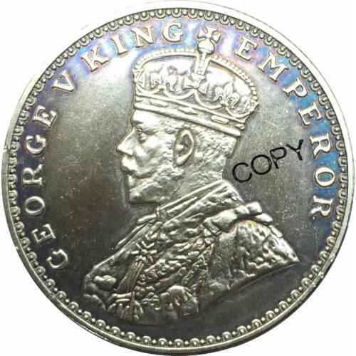 East India 1935 One 1 Rupee George V King Emperor Brass Plated Silver Copy Coin Commemorative COINS