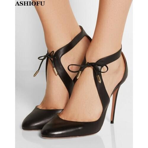 ASHIOFU Handmade Hot Sale Womens Stiletto High Heel Pumps Cross Strap Party Dress Shoes Sexy Evening Club Fashion Court Shoes