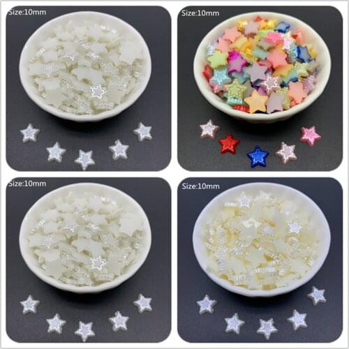 100pcs 10mm Acrylic Beads Five-pointed star Imitation Pearls Flatback For Art Scrapbooking Decoration Beads For Jewelry Making