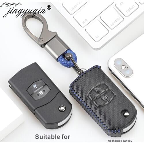 Jingyuqin 2 buttons Carbon leather Car Remote Flip Key Case Cover For Mazda 3 2 6 M2 M3 M5 M6 CX-5 CX-7 CX-9 RX-8 MX5