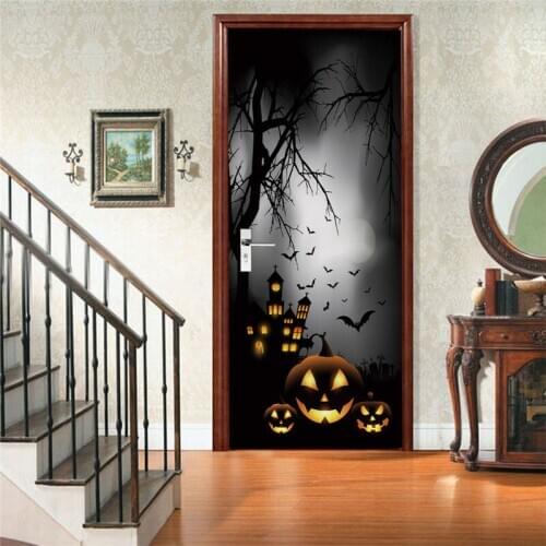 2pcs/set Halloween Door Sticker Creative Funny Door Stickers Glass Window Stickers 3D Wallpaper Waterproof Home Decor Halloween