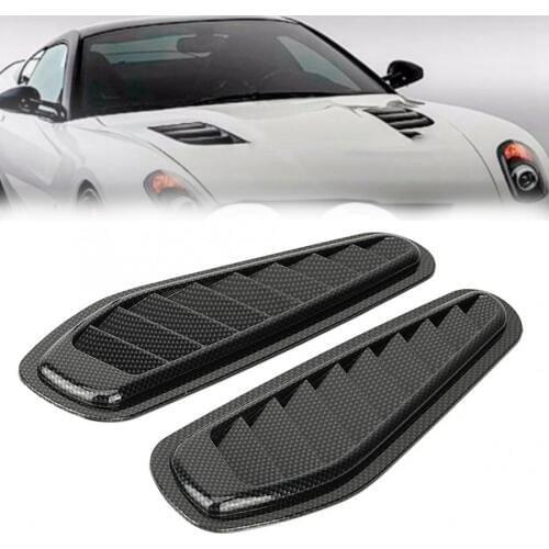 2pcs Carbon Fiber Style Car Air Flow Intake Decorative Scoop Bonnet Vent Hood Cover Hood Scoop