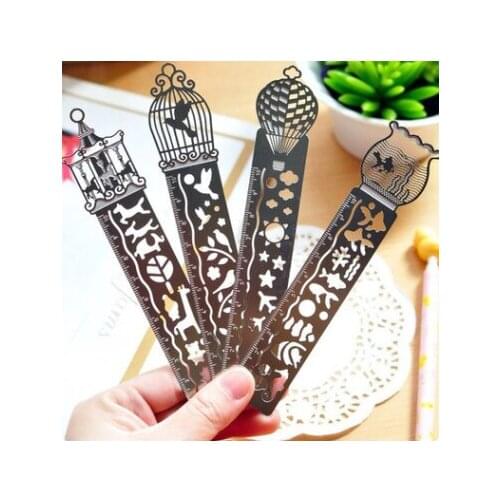 3-in-1 Creative Horse Birdcage Hollow Metal Bookmark Ruler Straight Rulers Tool For Kids Student Gift School Supplies 4pcs/pack