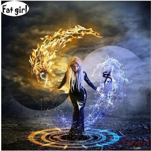 Tai Chi Water and fire 5D round square diamond embroidery abstract girl Diy full sets diamond painting mosaic poster home art