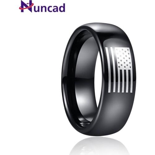 8mm Black Flag Tungsten Steel Carbide Ring Wedding Band for Men Comfort Fit Rings Engagement Jewelry Good Quality