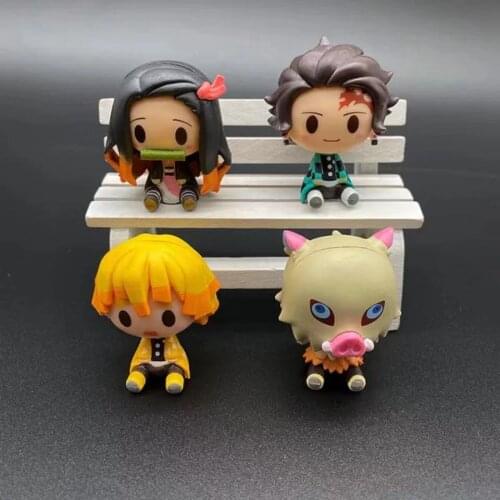 4 Style/Set Q Version Demon Slayer Kimetsu no Yaiba Sitting Ghost Doll Tanjiro Nidouzi Inosuke Zenizu Action Figure Model Toys