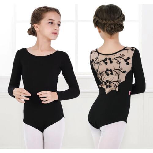 Girls ballet dress Kids long sleeve leotard lace back cotton ballet leotard chiffon dance skirt leotards for girls