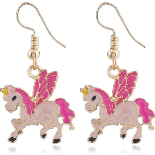 Unicorn Earring Glitter Enamel for Women girls Cute Animal Horse statement drop Earrings Jewelry oorbellen brinco feminino gift
