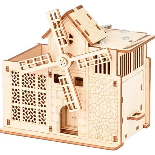Wooden Puzzle 3D Puzzle Model 3D 3D Puzzle Model DIY Model Figure Creative Big Windmill Clockwork Music Box Pen Holder