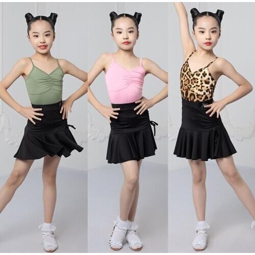 Kids Latin Dance Clothes Girls Suspender Tops Latin Skirts Summer Practice Wear Cha Cha Samba Rumba Dance Wear Suit DNV14479