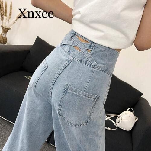Sexy loose light blue jeans pants long Autumn Jeans Harem Casual Women Pants Ankle length Vintage Loose High Waist Stretch Jeans
