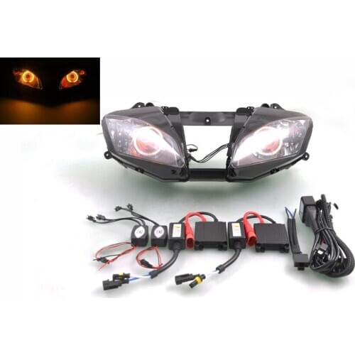 Wotefusi Motorcycle Headlight For Yamaha YZF R6 2006 2007 Headlight Head Light Lamp Yellow Angel Red Devil Eyes Rings [DD09-4]