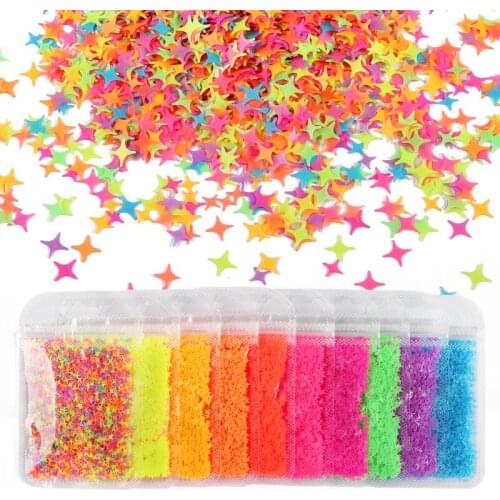 Fluorescent Four-pointed Star Nail Art Glitter Sequins Nail Charms 3D Neon Star Flakes Paillette Nails Accessories For Manicure