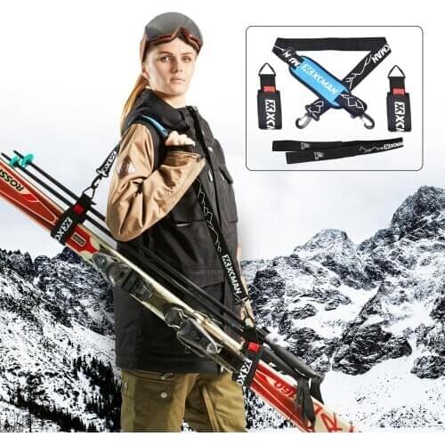 XCMAN Alpine Ski and Poles and Boots Carrier Straps Bonus- Shoulder Sling with Cushioned Velcro Holder - Protects Skis and Poles
