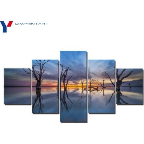 Horizon Nature Reflection Sky 5 Pcs/set Canvas Art Landscape Wall Pictures for Living Room A0659