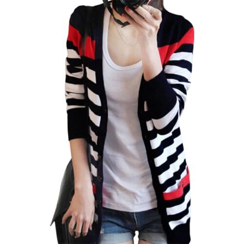 Sweaters Women 2021 Fashion New Arrival Spring Autumn Korean Slim Long Cardigan Stripe Conditioning Shirt Vestidos LXJ069