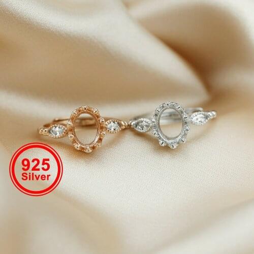 6x8MM Oval Prong Ring Settings Solid 925 Silver Rose Gold Plated Vintage Style DIY Adjustable Ring Bezel 1224090