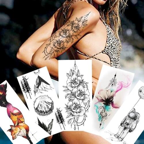 Creative Flower Temporary Tattoo Fake Jewelry Fox Decoration Tatoo For Women Girl Waterproof Mountain Body Art Arm Tatoo Sticker