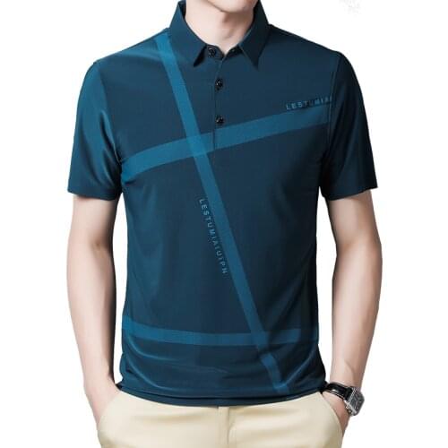 BROWON Summer Tee Shirt Men New Casual Anti-wrinkle Slim Fit Turn-down Collar Tshirt Thin Breatbable Geometric Graphic T Shirts