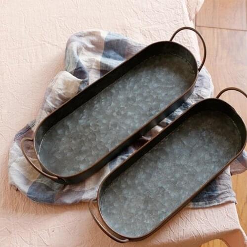 Retro Metal Storage Tray Retro Tray Dessert Bread Board Fruit Cake With Handle Kitchen Food Storage Tray Kitchen Storage