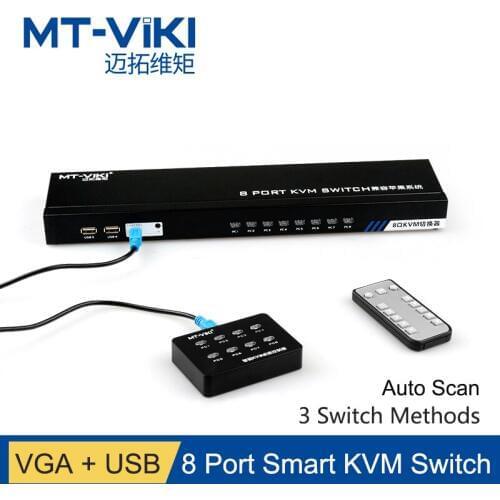 MT-Viki 8 Port KVM Switch VGA USB IR Remote Controller Auto Scan 1U Rack-mount with Cable MT-801UK-C