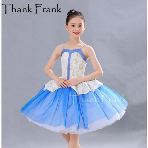 New Blue Ballet Tutu Dress Women 6 Layers Romantic Ballerina Costume Girls Camisole Dance Dresses Kids Adult Rave Clothes C519