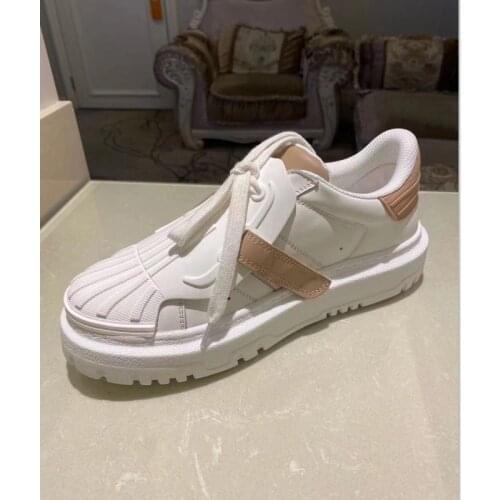 New Design Casual Shoes Mixed Colors Sneakers Genuine Leather Round Toe Thick Bottom New Luxury Brand Shoes for Women Designer