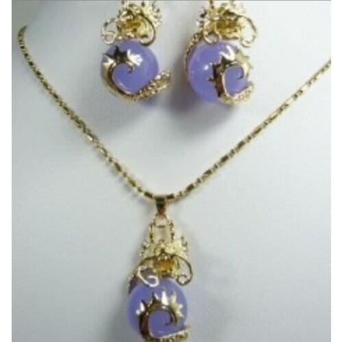 Charming Jade Dragon Pendant Necklace Earring set AAA