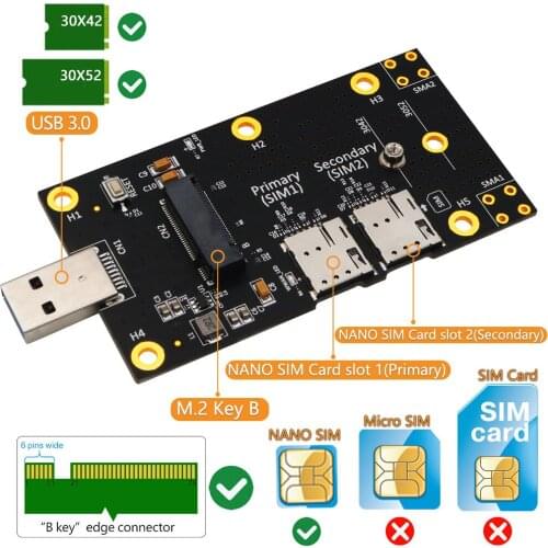 NGFF M.2 to USB 3.0 Adapter M2 Key B to USB 3.0 Type A Converter Riser Card with Dual Nano SIM Card Slots for 3G 4G 5G WWAN LTE