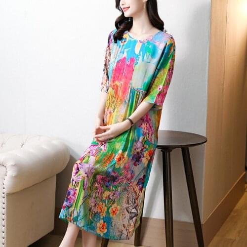 Women casual Floral Silk Beach Midi Dress 2021 Summer spring Vintage 3XL Plus Size Print Dress Elegant Bodycon Party Vestidos