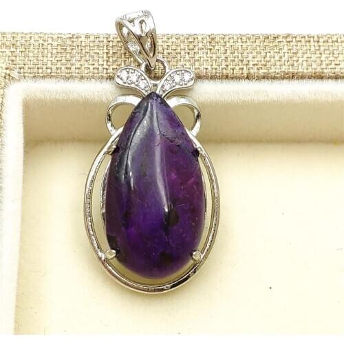 Genuine Natural Purple Sugilite South Africa Pendant 29x17mm Water Drop Women Men 925 Sterling Silver Jewelry AAAAA