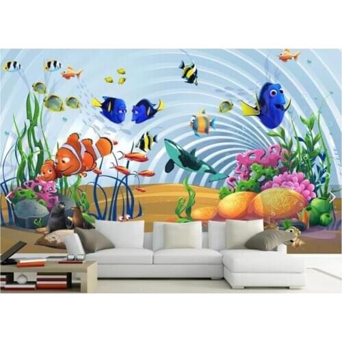 Custom wallpapers for walls 3 d murals wallpaper 3d beautiful fish cartoon underwater world childrens room kids room mural wall