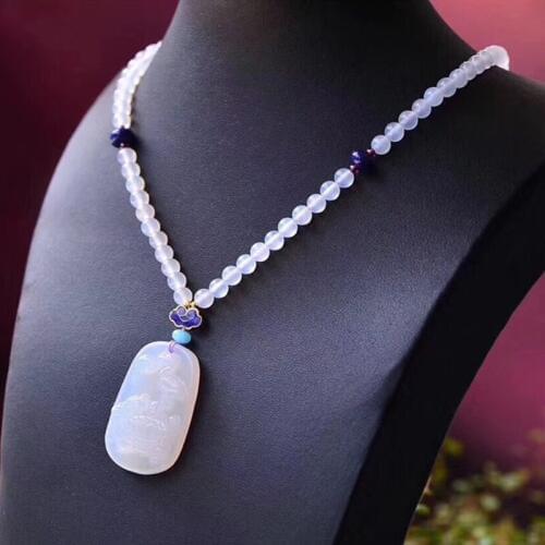 Dropshipping White Natural Crystal Pendant Carved Dragon Tortois Pendant Sweater chain Necklace Lucky for Women Men Jewelry