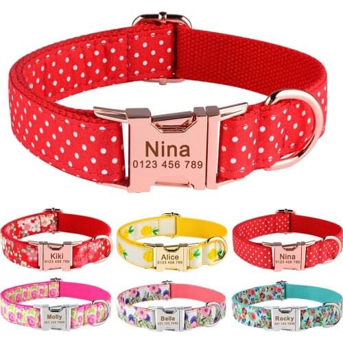 Custom Adjustable Nylon Personalized Lovely Tag Dog Collar Engraved Name Dog Collar Puppy Small Medium Large Unisex Dog Collar